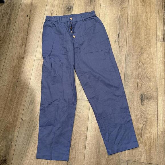 Lintico Women's Casual Pants Medium Blue Elastic Waist Linen - Picture 1 of 2